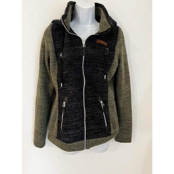 Obermeyer Women’s  Fleece Hoodie Green Black Full Zip Medium Athleisure Skiing - Picture 1 of 6